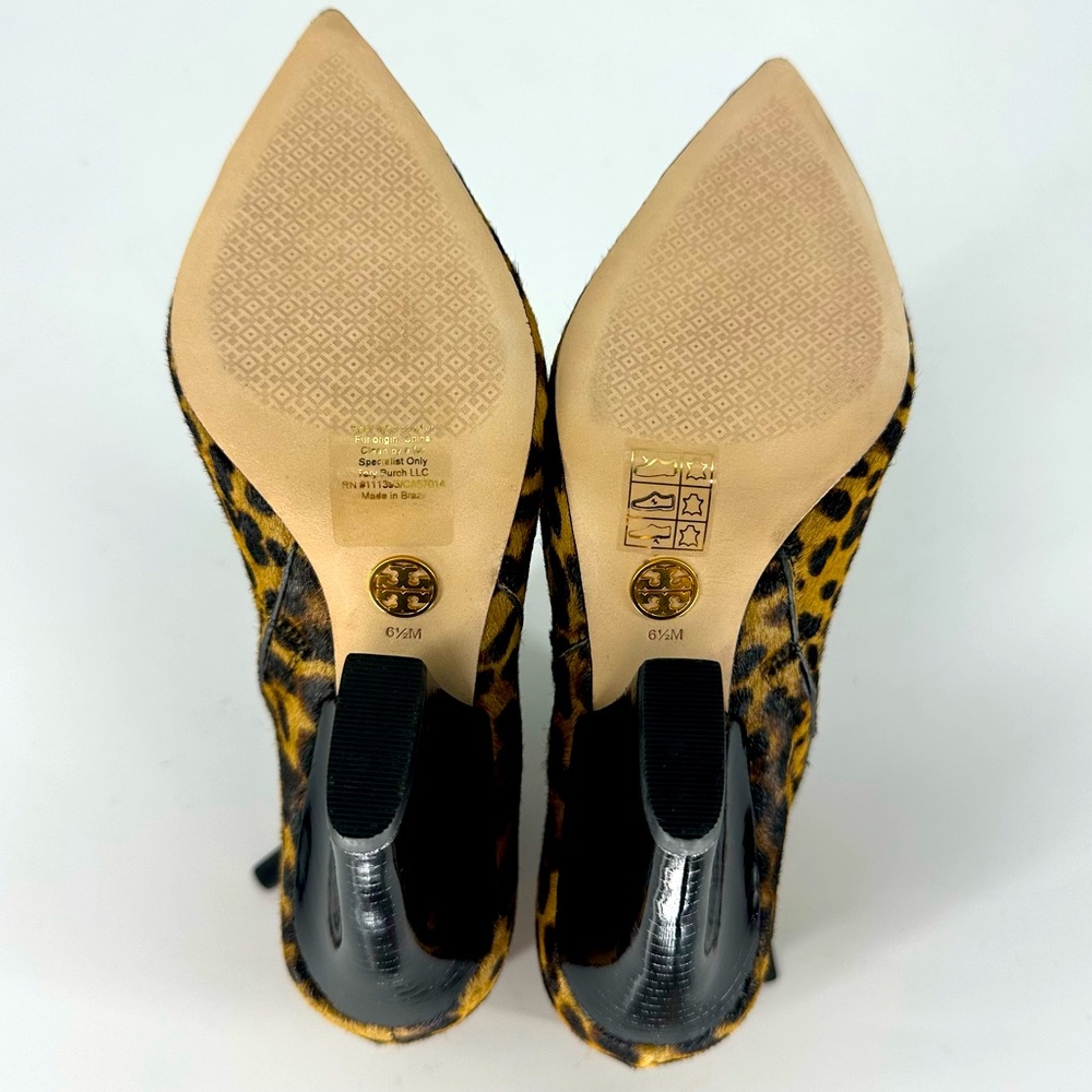 Tory Burch Leather Genuine Calf Hair Leopard Print Lila Pointed Toe Ankle Bootie - Picture 13 of 15